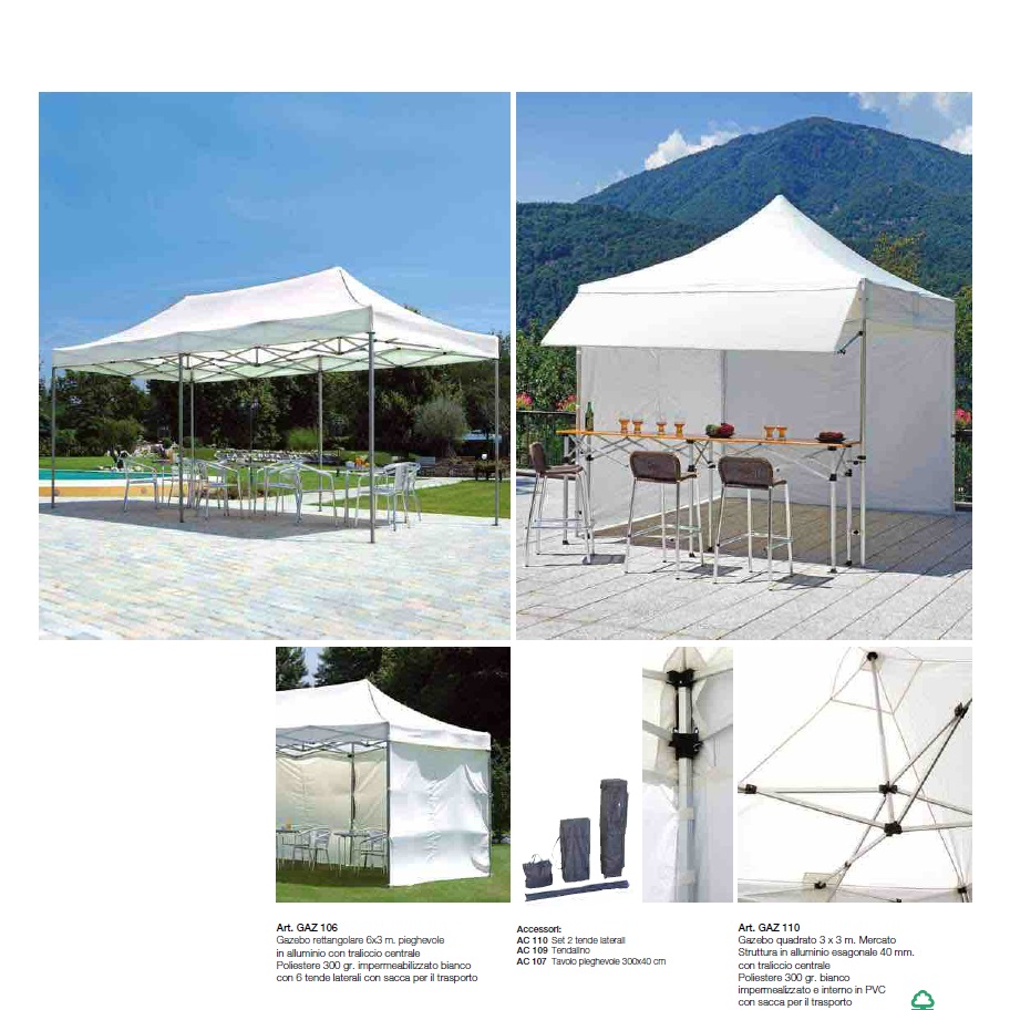 Gazebo professionale con tende esagonale quadrato 3 x 3 GAZ 035